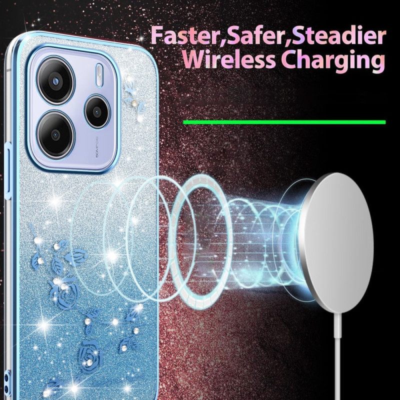 Κάλυμμα Xiaomi Redmi Note 14 4g Γκλίτερ Με Λουλούδια Σε Ντεγκραντέ Σιλικόνης