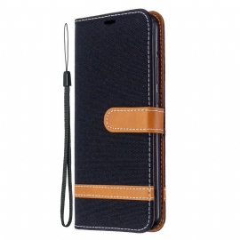 Κάλυμμα Huawei P40 Lite E / Huawei Y7p με κορδονι Λουράκι Με Εφέ Από Ύφασμα Και Δέρμα