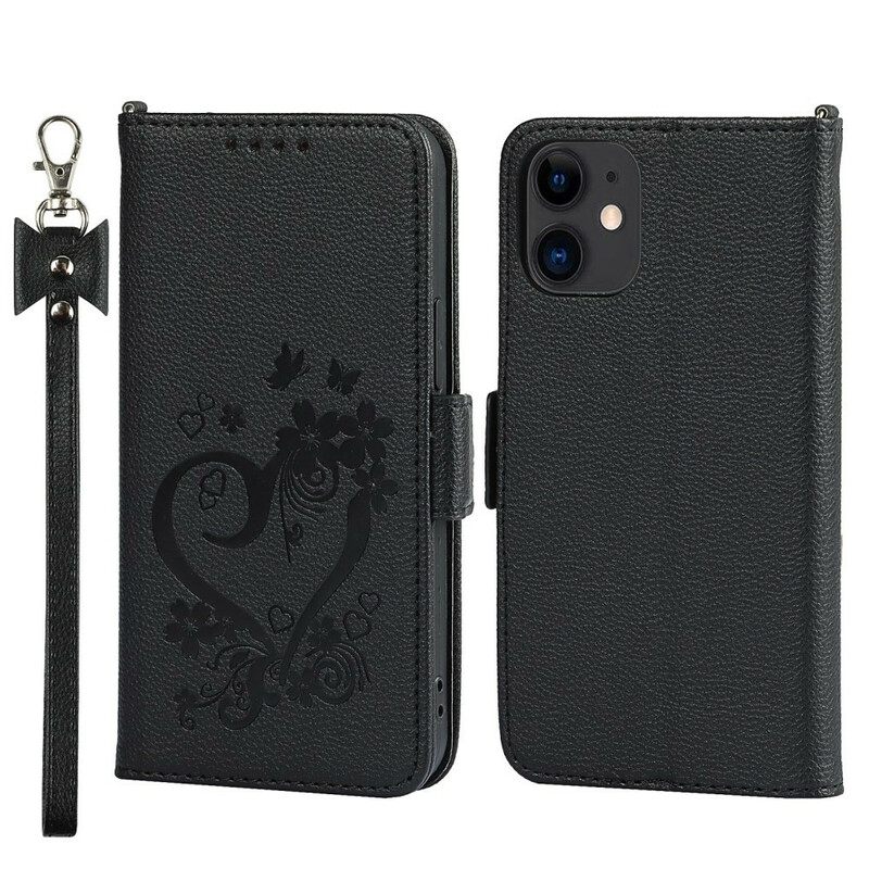 δερματινη θηκη iPhone 12 Mini με κορδονι Strappy Heart