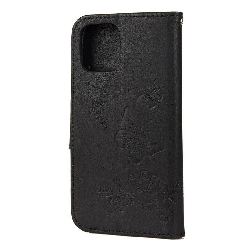 δερματινη θηκη iPhone 12 Mini με κορδονι Υπέροχες Πεταλούδες Με Λουράκια