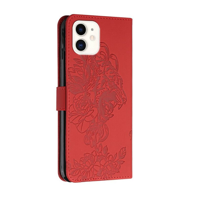 Θήκη Flip iPhone 12 Mini με κορδονι Μπαρόκ Λουρί Τίγρης