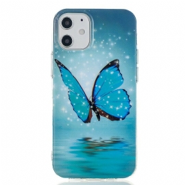 Θήκη iPhone 12 Mini Φθορίζουσα Μπλε Πεταλούδα