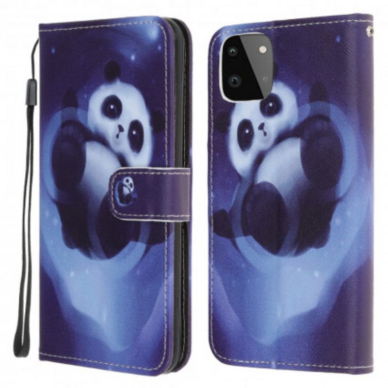 δερματινη θηκη Samsung Galaxy A22 5G με κορδονι Panda Space Strap