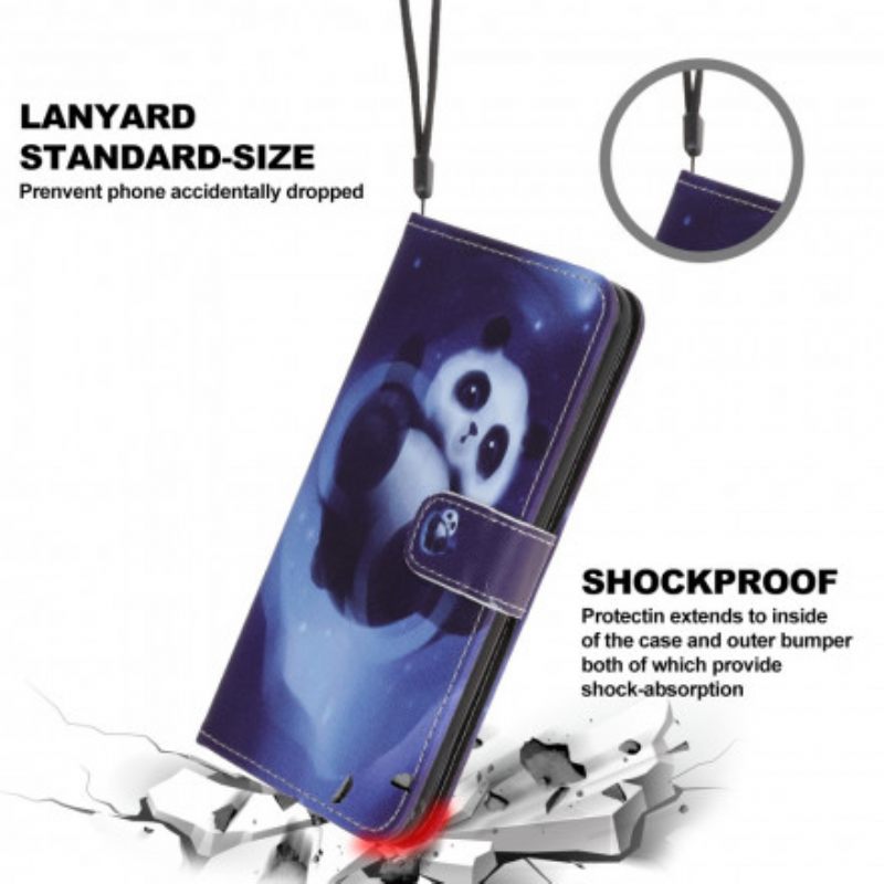 δερματινη θηκη Samsung Galaxy A22 5G με κορδονι Panda Space Strap