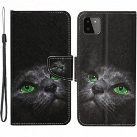 Κάλυμμα Samsung Galaxy A22 5G Πράσινα Μάτια Γάτα Με Κορδόνι
