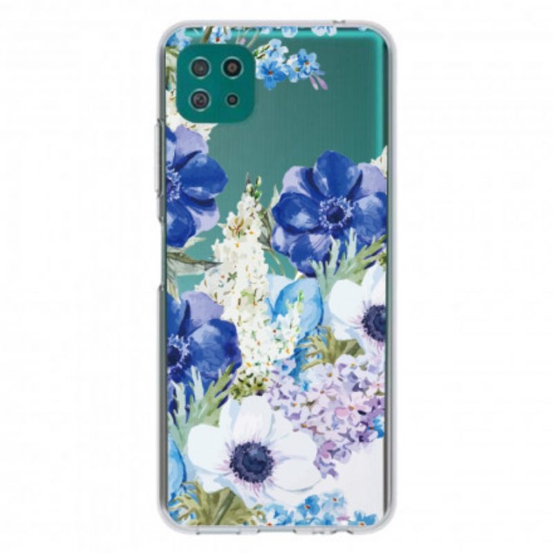 Θήκη Samsung Galaxy A22 5G Χωρίς Ραφή Ακουαρέλα Μπλε Λουλούδια