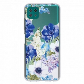 Θήκη Samsung Galaxy A22 5G Χωρίς Ραφή Ακουαρέλα Μπλε Λουλούδια