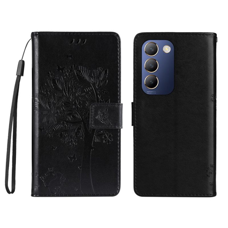 Δερματινη Θηκη Vivo V40 Se 5g Δέντρο Και Γάτα