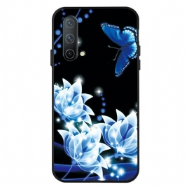 Θήκη OnePlus Nord CE 5G Πεταλούδα Και Μπλε Λουλούδια