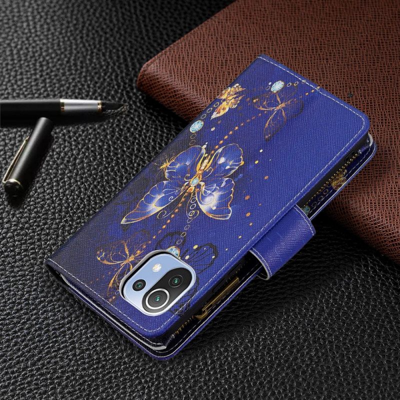 Κάλυμμα Xiaomi Mi 11 Lite 5G NE / Mi 11 Lite 4G / 5G Τσέπη Με Φερμουάρ Πεταλούδες
