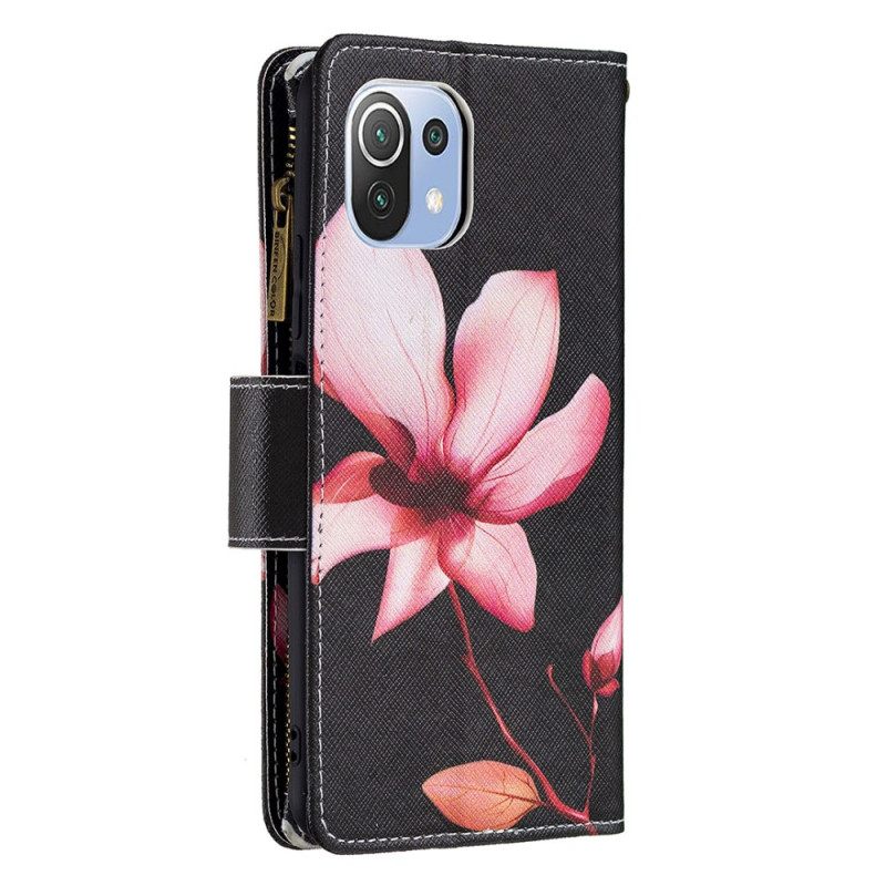 Κάλυμμα Xiaomi Mi 11 Lite 5G NE / Mi 11 Lite 4G / 5G Τσέπη Με Φερμουάρ Ροζ Λουλούδι