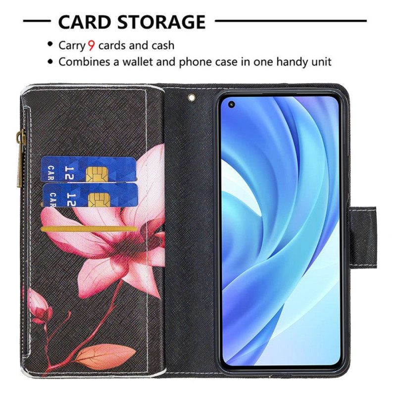 Κάλυμμα Xiaomi Mi 11 Lite 5G NE / Mi 11 Lite 4G / 5G Τσέπη Με Φερμουάρ Ροζ Λουλούδι