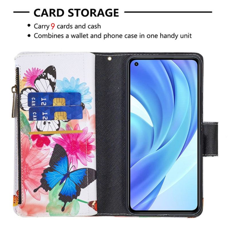 Κάλυμμα Xiaomi Mi 11 Lite 5G NE / Mi 11 Lite 4G / 5G Τσέπη Με Πεταλούδες Με Φερμουάρ
