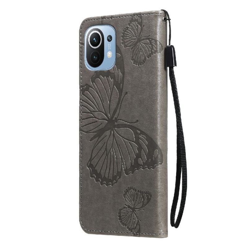 Θήκη Flip Xiaomi Mi 11 Lite 5G NE / Mi 11 Lite 4G / 5G με κορδονι Πεταλούδες Γιγάντιες Λουρίδες