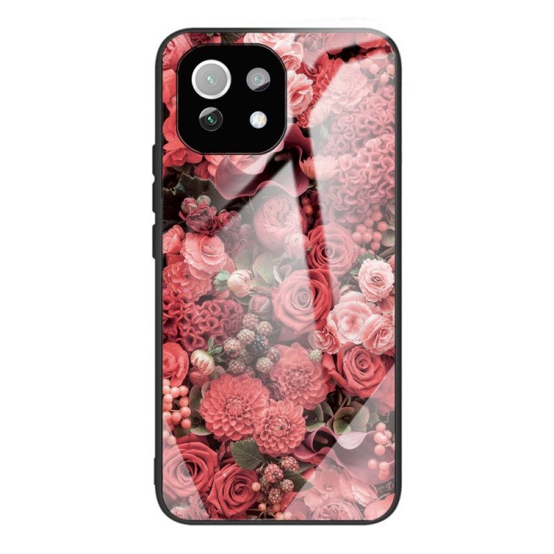 Θήκη Xiaomi Mi 11 Lite 5G NE / Mi 11 Lite 4G / 5G Ροζ Λουλούδια Από Σκληρυμένο Γυαλί
