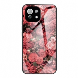 Θήκη Xiaomi Mi 11 Lite 5G NE / Mi 11 Lite 4G / 5G Ροζ Λουλούδια Από Σκληρυμένο Γυαλί