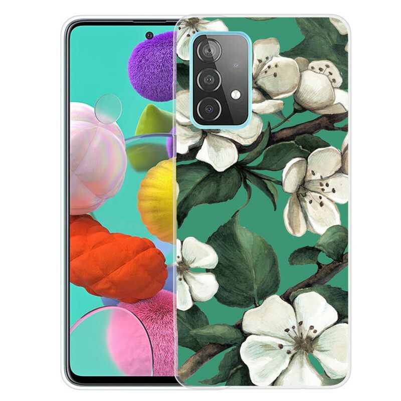 θηκη κινητου Samsung Galaxy A72 4G / 5G Βαμμένα Λευκά Λουλούδια