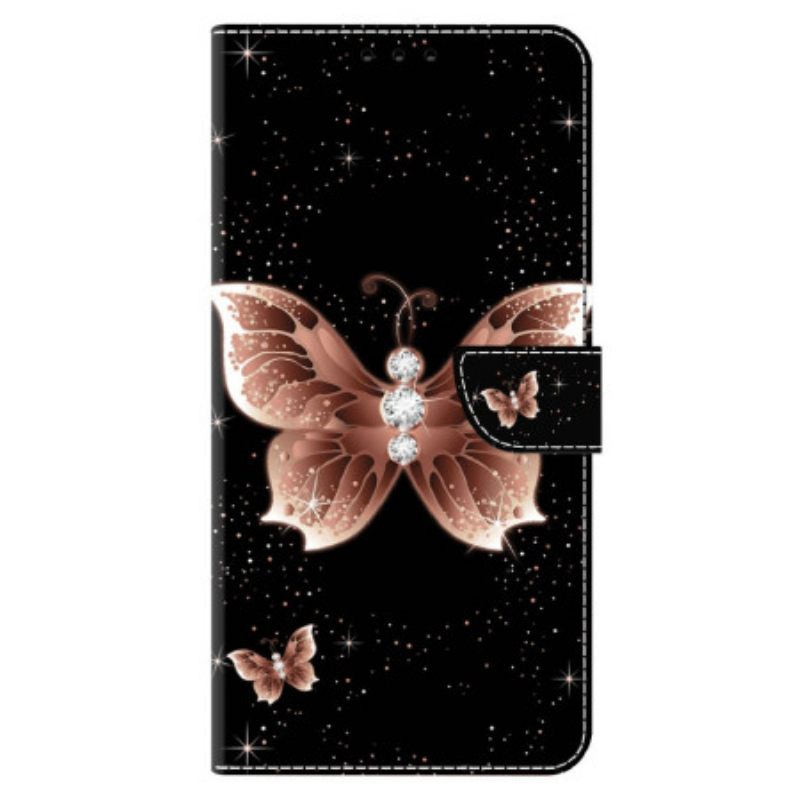 Δερματινη Θηκη Xiaomi 14 Pro Ροζ Διαμαντένια Πεταλούδα