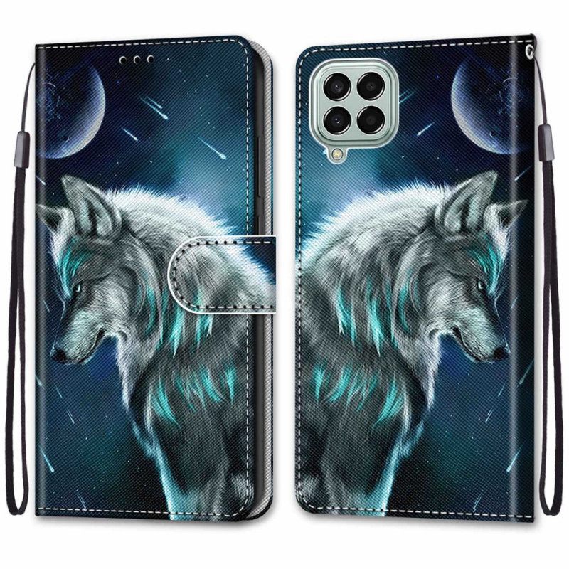 Θήκη Flip Samsung Galaxy M53 5G με κορδονι Ζωντανός Λύκος