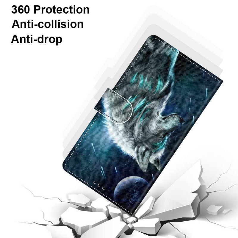 Θήκη Flip Samsung Galaxy M53 5G με κορδονι Ζωντανός Λύκος