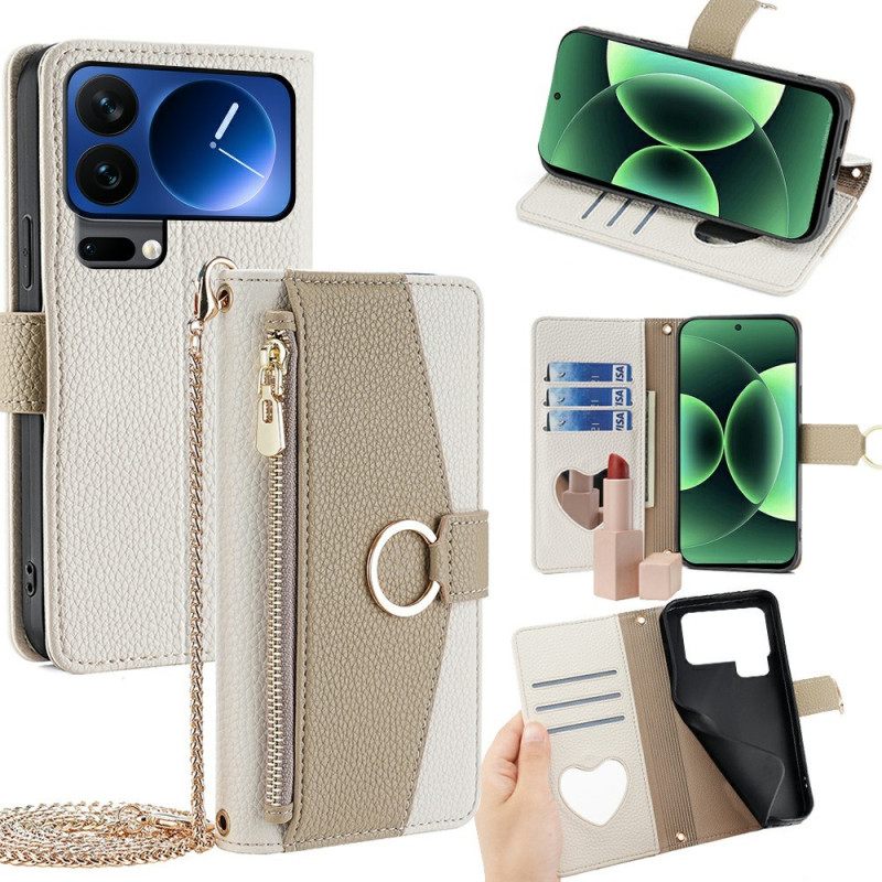 Δερματινη Θηκη Xiaomi 17 Pro Max Λουράκι Ώμου Με Καθρέφτη Και Αλυσίδα Σιλικόνης