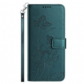 Δερματινη Θηκη Xiaomi 17 Pro Max Σχέδιο Λωτού Με Κορδόνι Σιλικόνης