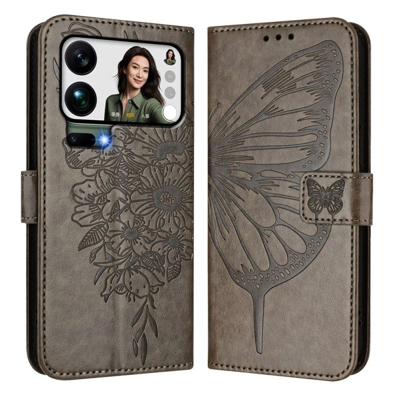 Δερματινη Θηκη Xiaomi 17 Pro Max Σχέδιο Πεταλούδας Με Κορδόνι