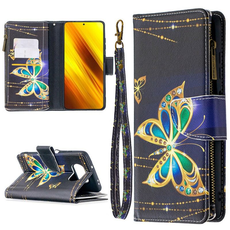 Κάλυμμα Poco X3 / X3 Pro / X3 NFC Τσέπη Με Πεταλούδες Με Φερμουάρ