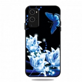 Θήκη OnePlus 9 Pro Πεταλούδα Και Μπλε Λουλούδια