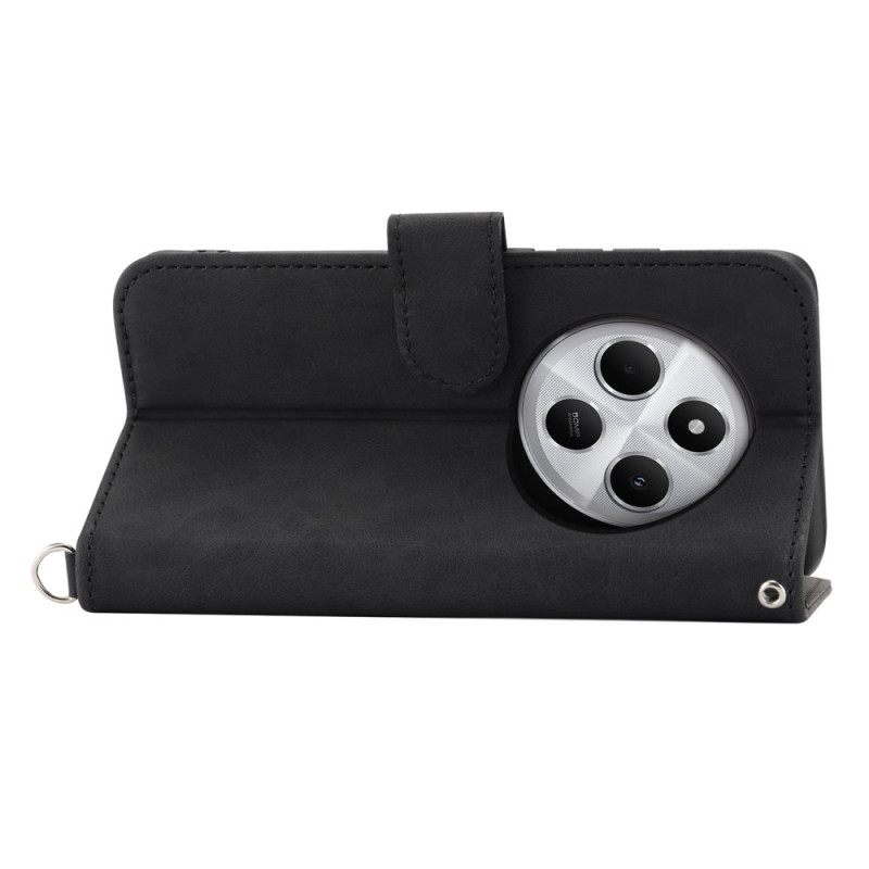 Δερματινη Θηκη Poco C75 Δαντέλα Με Εφέ Σουέτ Με Λουράκι Και Λουράκι Ώμου