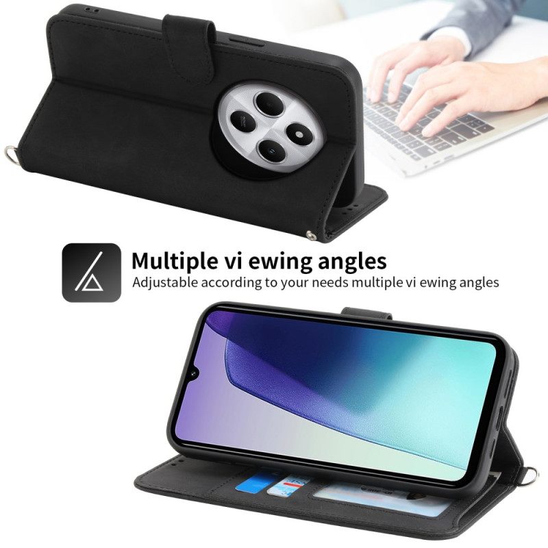 Δερματινη Θηκη Poco C75 Δαντέλα Με Εφέ Σουέτ Με Λουράκι Και Λουράκι Ώμου