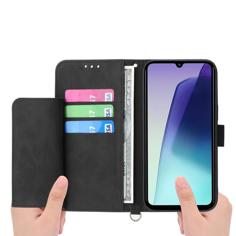 Δερματινη Θηκη Poco C75 Δαντέλα Με Εφέ Σουέτ Με Λουράκι Και Λουράκι Ώμου