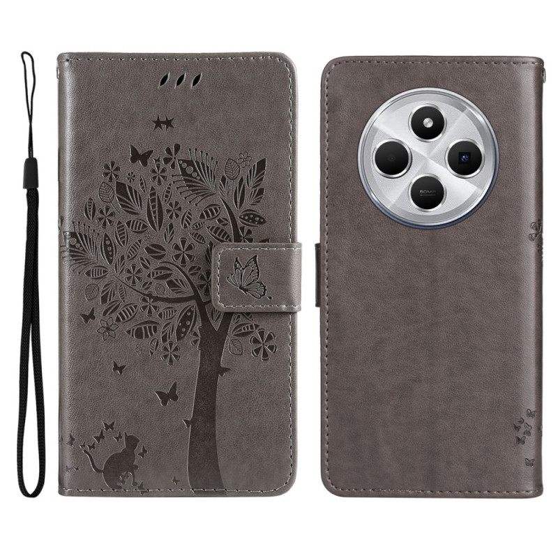 Δερματινη Θηκη Poco C75 Γάτα Και Δέντρο Με Λουρί