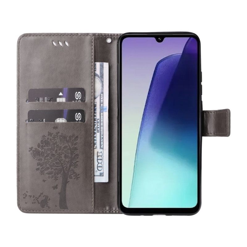 Δερματινη Θηκη Poco C75 Γάτα Και Δέντρο Με Λουρί