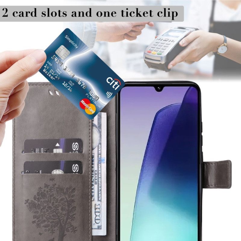 Δερματινη Θηκη Poco C75 Γάτα Και Δέντρο Με Λουρί