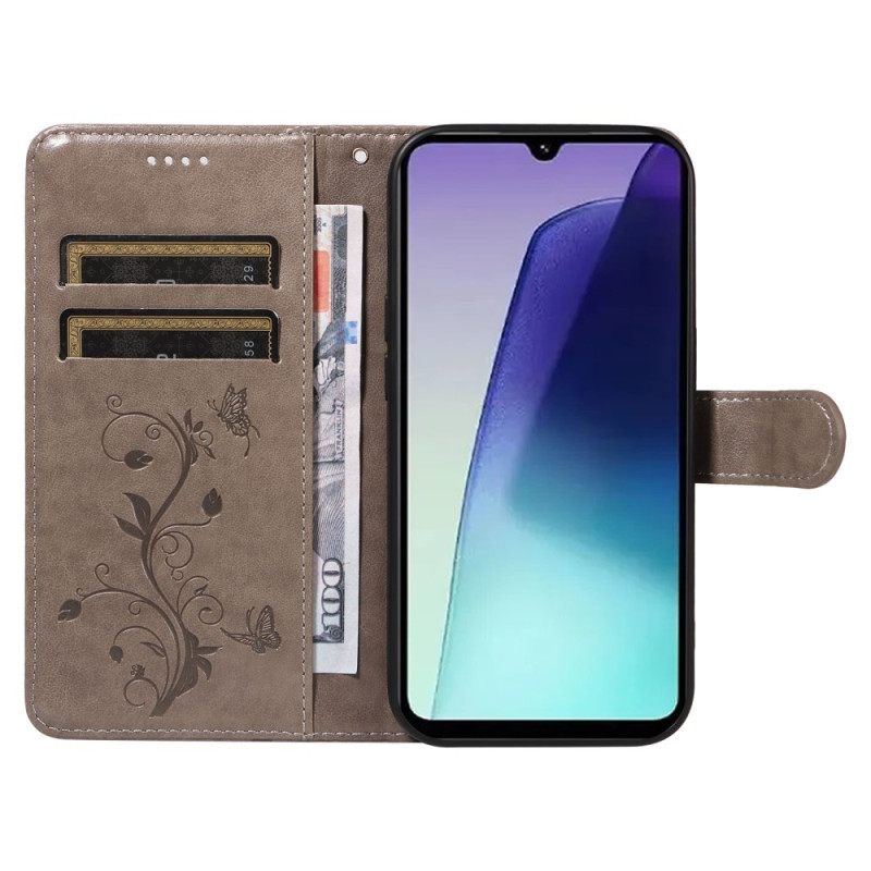 Δερματινη Θηκη Poco C75 Λουλουδάτο Σχέδιο Με Τιράντες Σιλικόνης