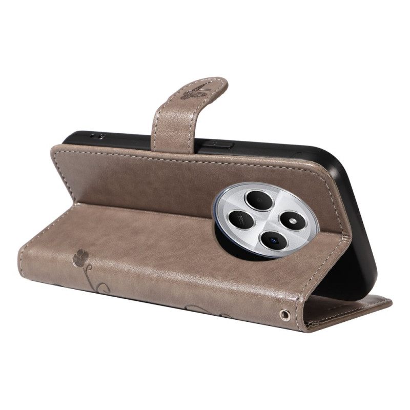 Δερματινη Θηκη Poco C75 Λουλουδάτο Σχέδιο Με Τιράντες Σιλικόνης