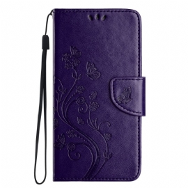 Δερματινη Θηκη Poco C75 Λουλούδια Και Πεταλούδες Με Κορδόνι