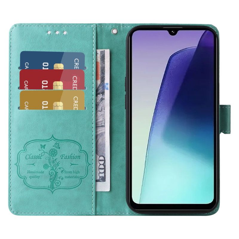 Δερματινη Θηκη Poco C75 Λουλούδια Και Πεταλούδες Με Κορδόνι