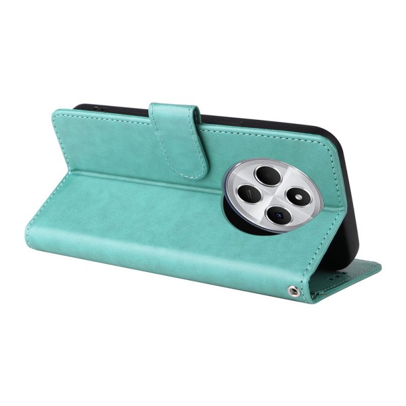 Δερματινη Θηκη Poco C75 Λουλούδια Και Πεταλούδες Με Κορδόνι