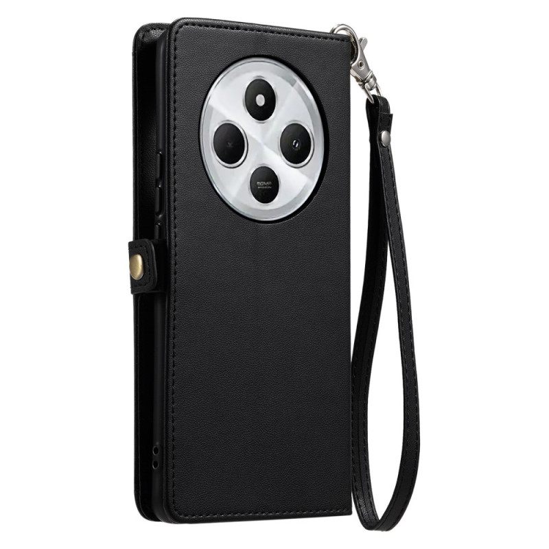 Δερματινη Θηκη Poco C75 Μπροστινή Θήκη Με Λουρί Σιλικόνης