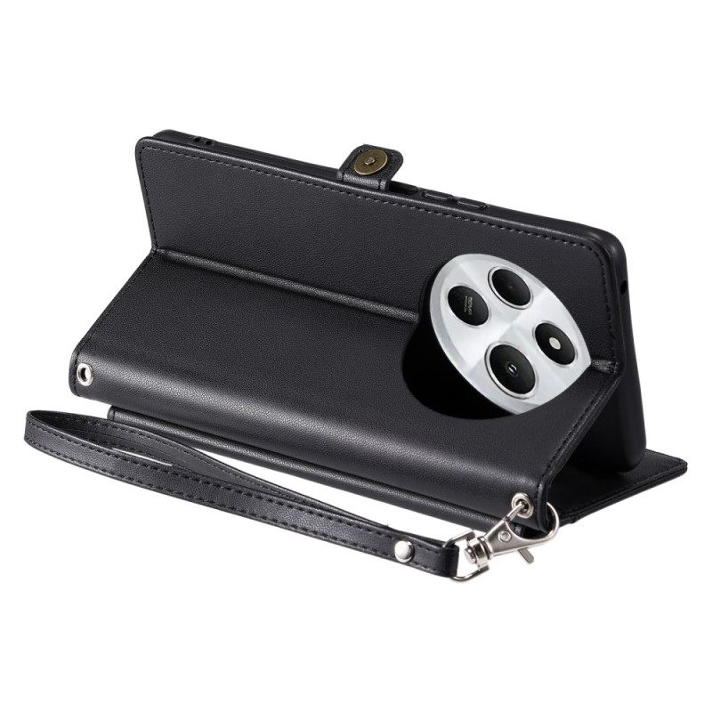 Δερματινη Θηκη Poco C75 Μπροστινή Θήκη Με Λουρί Σιλικόνης