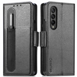 Κάλυμμα Samsung Galaxy Z Fold 4 Υποδοχή Στυλό Caseneo Litchi Faux Leather