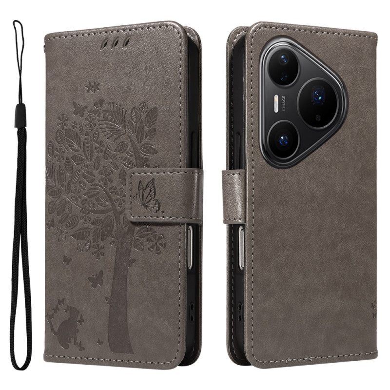 Δερματινη Θηκη Huawei Pura 80 Pro Σχέδιο Γάτας Και Δέντρου