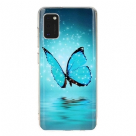 θηκη κινητου Samsung Galaxy A41 Φθορίζουσα Μπλε Πεταλούδα