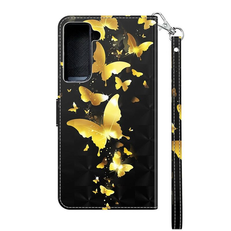 δερματινη θηκη Samsung Galaxy S21 5G Κίτρινες Πεταλούδες