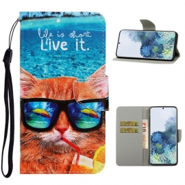 Θήκη Flip Samsung Galaxy S21 5G με κορδονι Cat Live It Strappy