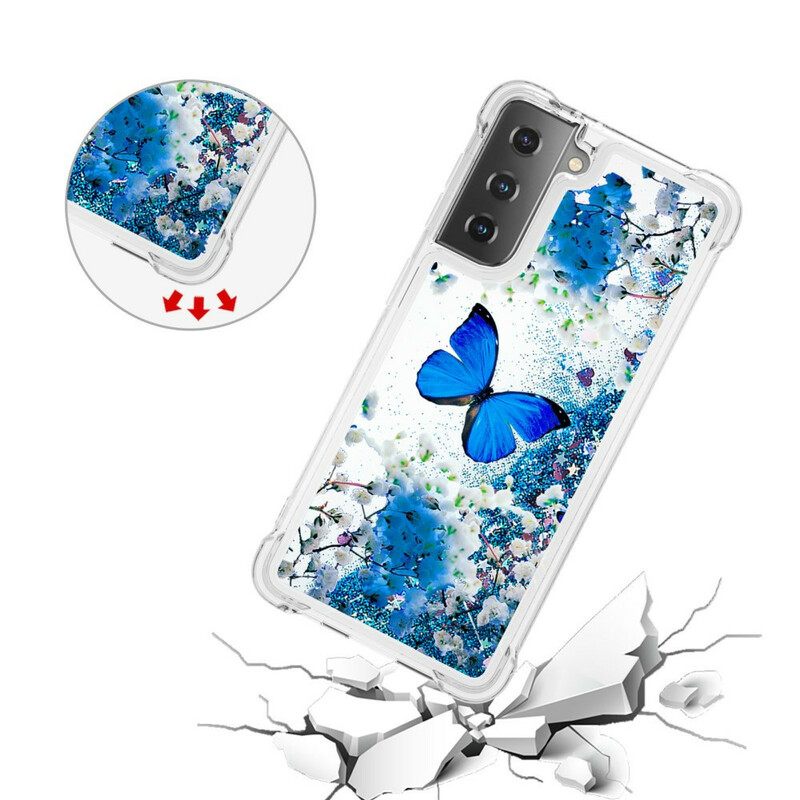 θηκη κινητου Samsung Galaxy S21 5G Glitter Blue Butterflies