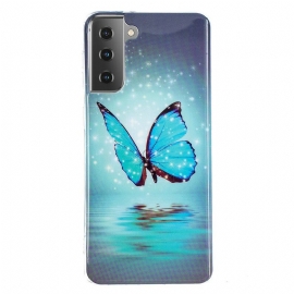 Θήκη Samsung Galaxy S21 5G Φθορίζουσα Μπλε Πεταλούδα