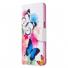 δερματινη θηκη Xiaomi Redmi Note 9S / Note 9 Pro Ζωγραφισμένες Πεταλούδες Και Λουλούδια